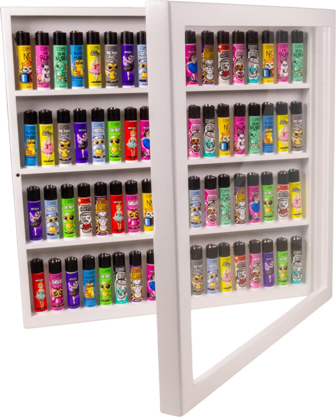 Sammlervitrine Holz weiss fuer 72 Clipper-Feuerzeuge SW007104