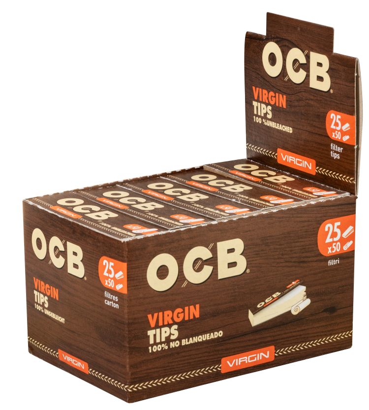 OCB Filter Tips Unbleached Display 25×50 Heftchen á 50 Filtertips