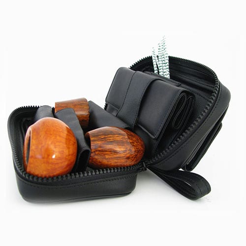 Pfeifentasche Lea für drei Pfeifen aus Metislammleder glatt in schwarz 55274