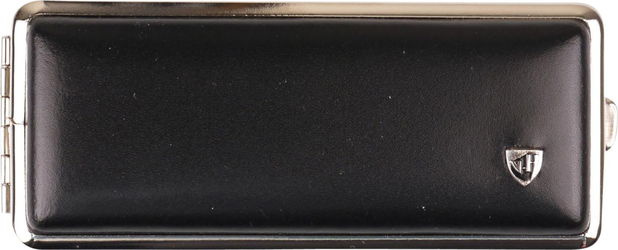 Zigtt.-Etui v.H. Leder schwarz Rahmen nickel 100/8er 612501