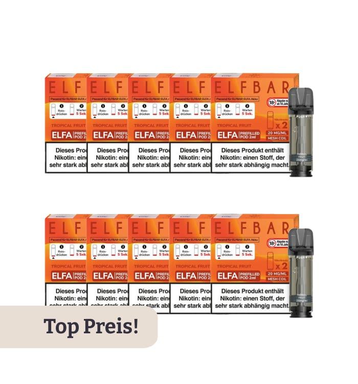 10er Pack E-Liquidpod ELFBAR Elfa Tropical Fruit 0 mg 2 Pods ( OHNE NIKOTIN ) 40433118