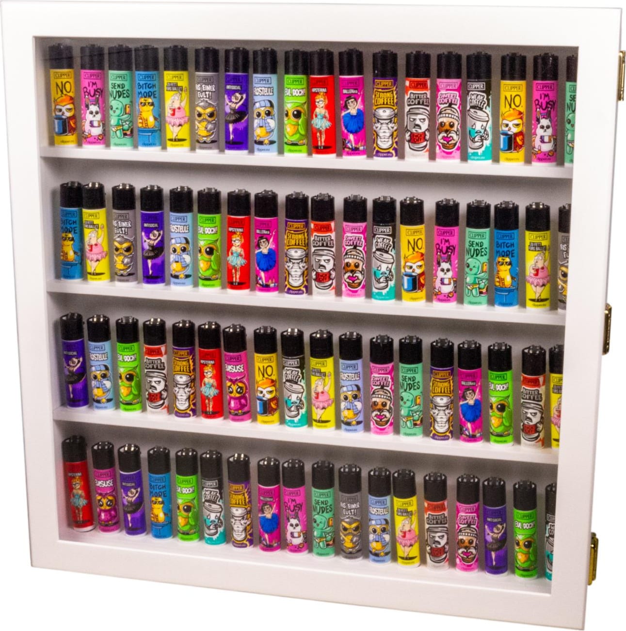 Sammlervitrine Holz weiss fuer 72 Clipper-Feuerzeuge SW007104