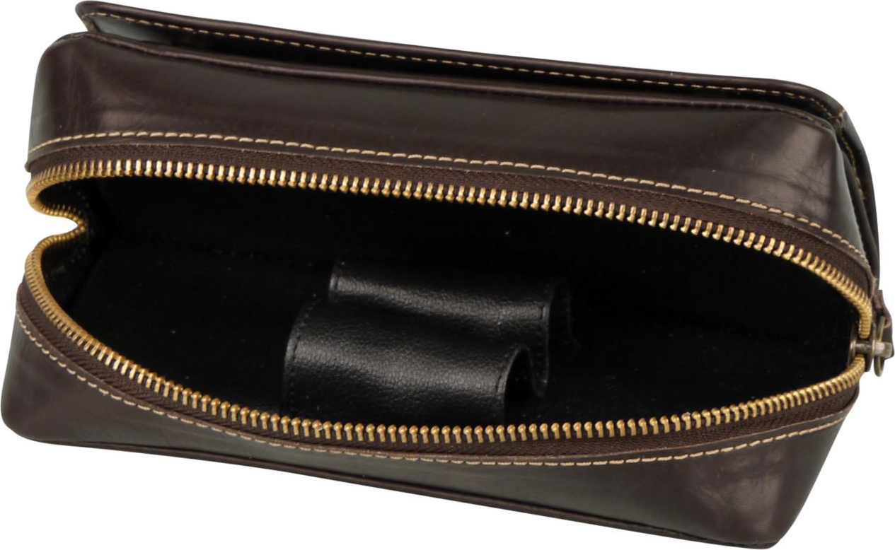 Pfeifentasche Leder braun mit Überschlag  2er 630714