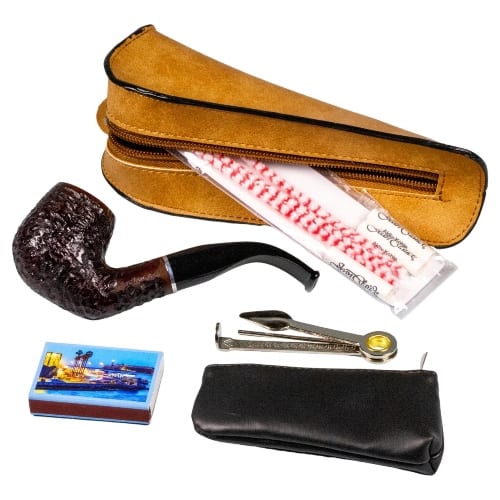 Pfeife Einsteigerset JEAN CLAUDE geb.rustik gebogen/Pfeifentasch braun 35999