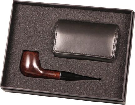 JEAN CLAUDE Set Pfeife braun + Stellerbeutel Lederoptik 409768