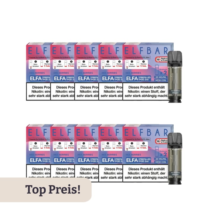 10er Pack E-Liquidpod ELFBAR Elfa Mix Berries 0 mg 2 Pods ( OHNE NIKOTIN ) | 4043112 10er Pack E-Liquidpod ELFBAR Elfa Mix Berries 0 mg 2 Pods ( OHNE NIKOTIN ) | 4043112