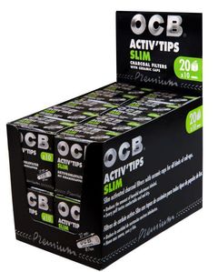 OCB Activ'Tips Slim Schwarz 7mm – Aktivkohlefilter Display mit 200 Stück SW16586
