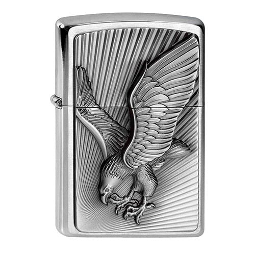 Feuerzeug Zippo Eagle aus Chrom gebürstet in silber seidenmatt mit Emblem 83466