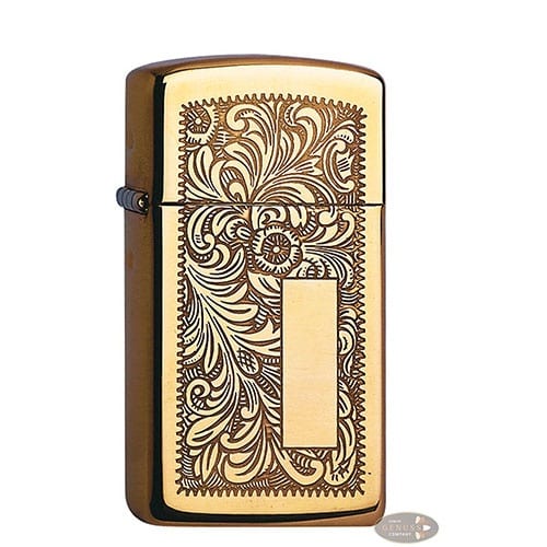 Feuerzeug Zippo Slim Venetian aus Messing poliert in gold glänzend gemustert mit Gravurfeld 40115
