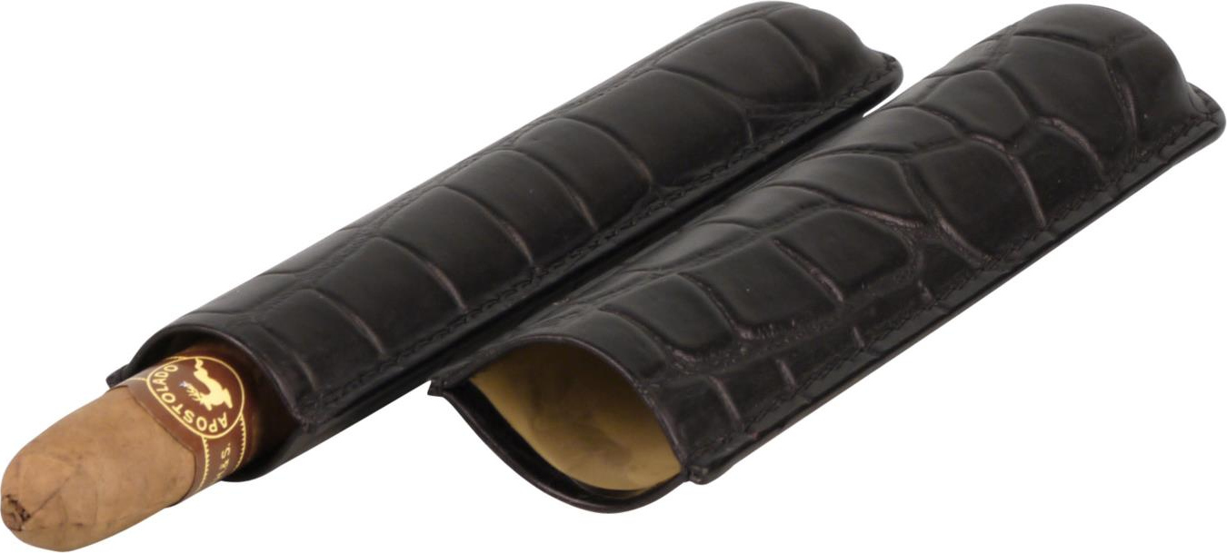Zigarren Schiebe-Etui Leder schwarz Krokoprägung  1er 621502