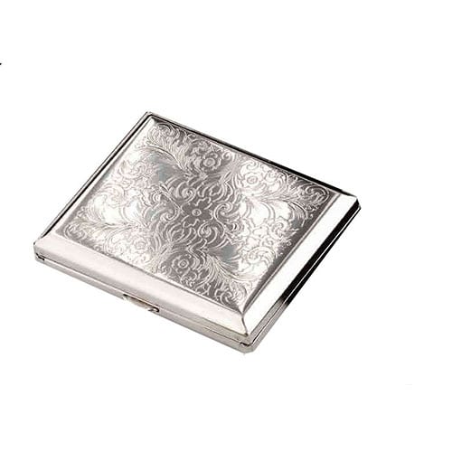 Zigarettenetui 18er mit Innenclips aus Metall poliert in silber glänzend mit Dekor 20534