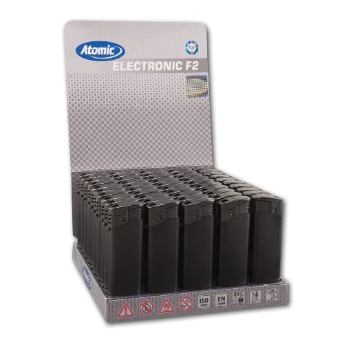 Einwegfeuerzeug Piezo ATOMIC schwarz/schwarz Steller mit 50 Stueck 92317