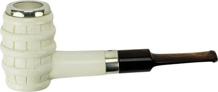 Block Meerschaum Pfeife "Fass"Top+Ring silber,MS braun marm. 432902