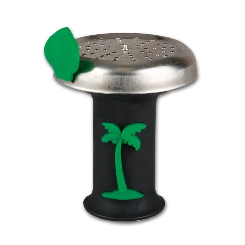 Shisha Kopf Palmendekor aus Silikon in schwarz grün mit Kaminhaube 99776
