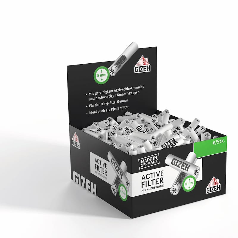 DISPLAY 200er Packung GIZEH ACTIVE FILTER 8 mm GREIFBOX SW14896