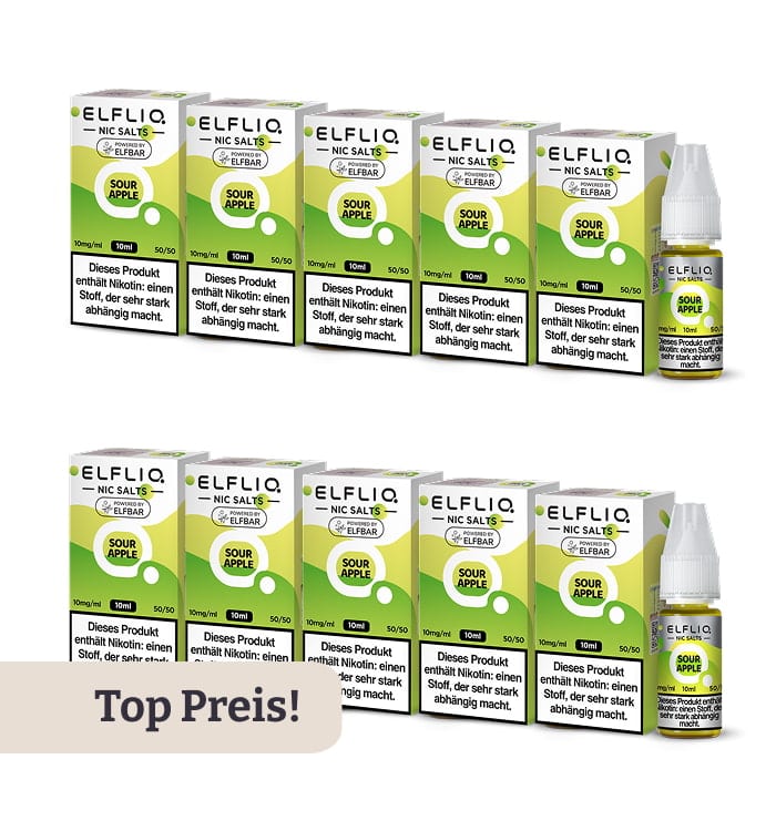 10er Pack E-Liquid Nikotinsalz ELFBAR Elfliq Sour Apple 10mg 4300