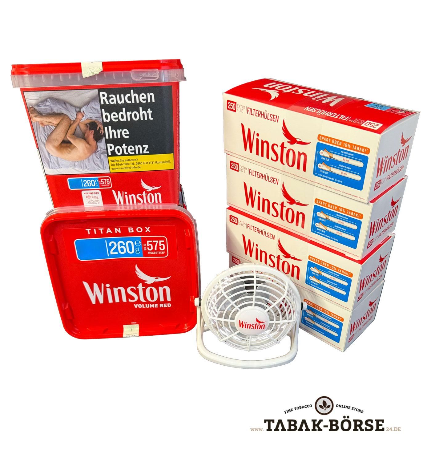 2 xWinston Red Titan Box 260 Gramm & 1.000 Winston Extra Hülsen & 1 x Ventilator