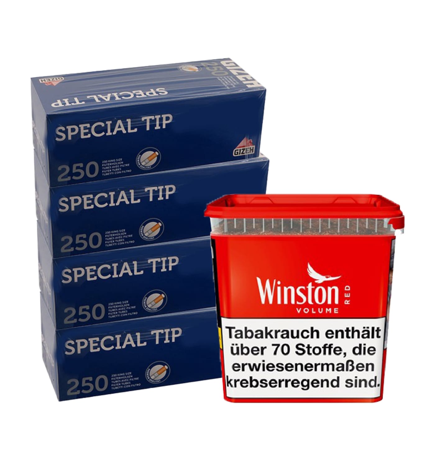 Winston Volumentabak Red Titan Box 260 Gramm & 1.000 Special Tip Hülsen Blau SW15783