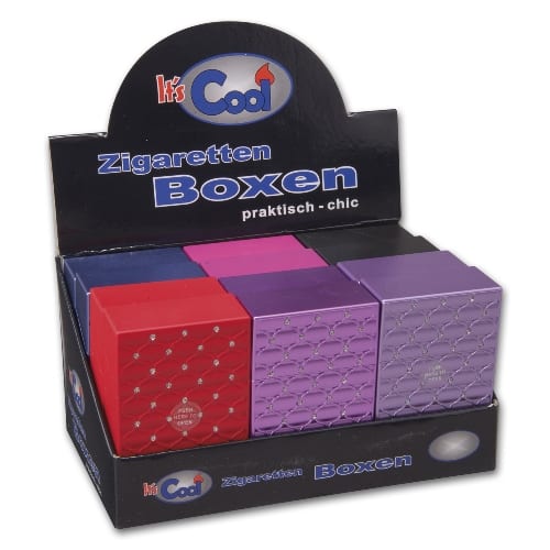 Zigarettenbox Kunststoff metallic sortiert Glitzersteine 83701