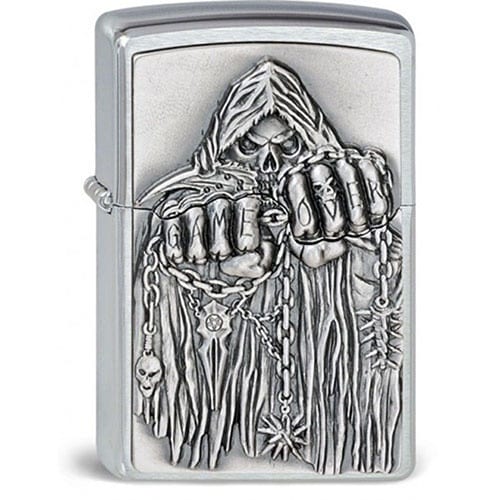 Feuerzeug Zippo Game Over aus Chrom gebürstet in silber seidenmatt mit Emblem 13145