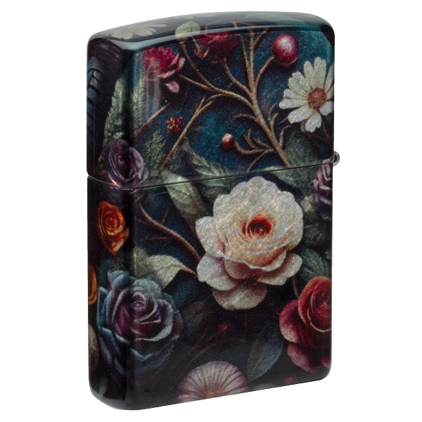 ZIPPO tumbled chrom Floral Skull Design 60007540