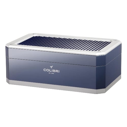 Humidor COLIBRI "Rally" blau/silber H15,5 x B40 x T26cm 100-125 C. 79686