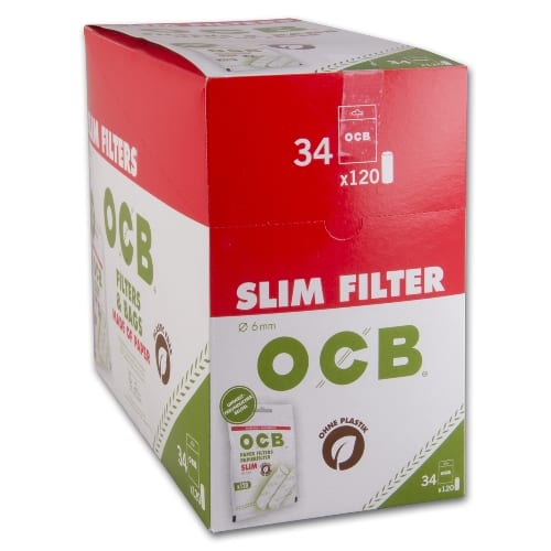 OCB Slim Papierfilter Display 34×120 Stück Zigarettenfilter SW114596