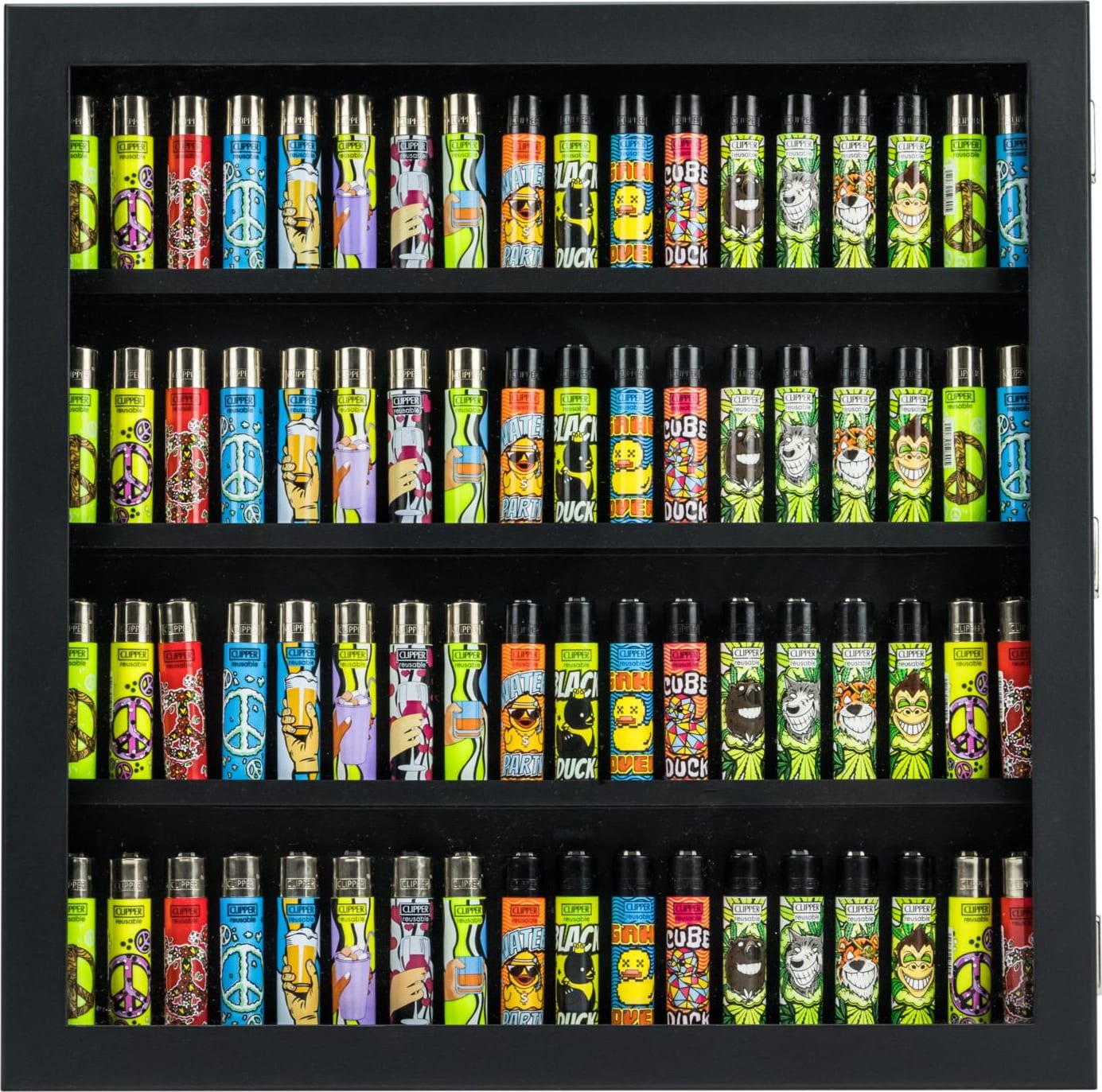 Sammlervitrine Holz schwarz fuer 72 Clipper-Feuerzeuge SW16084