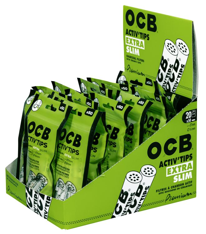 OCB Aktivkohlefilter Extra Slim 6mm – Display mit 1000 Stück (Activ'Tips)