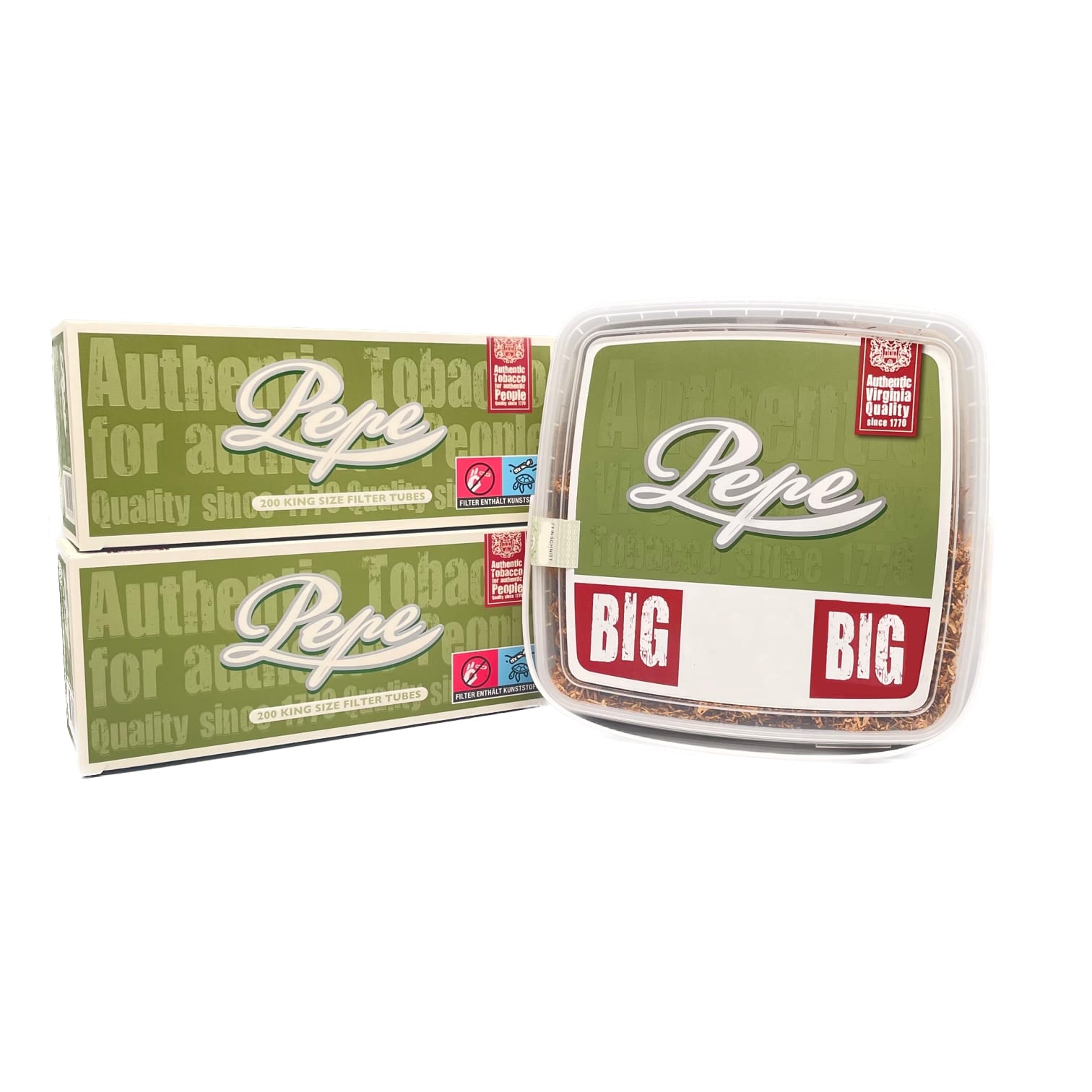 1 x Pepe Rich Volumen Tabak Eimer 170 Gramm & 2 x Schachteln Pepe Hülsen SW15717