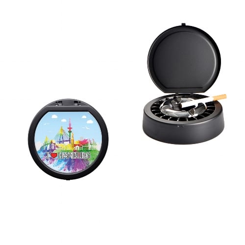 Metallascher ATOMIC I love Hamburg mit Deckel schwarz 36610