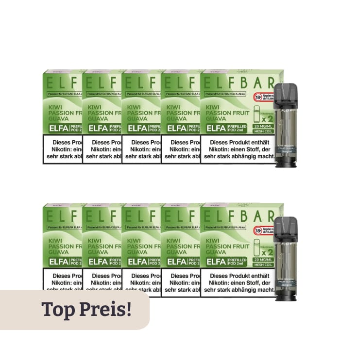 10er Pack E-Liquidpod ELFBAR Elfa KIWI PASSION. GUAVA 0 mg 2 Pods ( OHNE NIKOTIN ) 404311