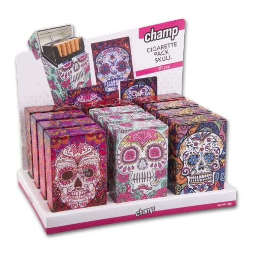 Zigarettenbox Kunststoff CHAMP Skull 4 Farben sortiert 35560