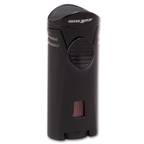 Cigarrenfeuerzeug Jet SILVER MATCH schwarz Tankanzeige, Cigarrenablage 46693