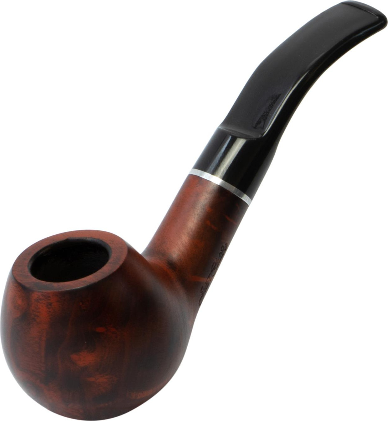 Pfeife JEAN CLAUDE gebogen rot/schwarz Chromring/Acrlymundst 475111