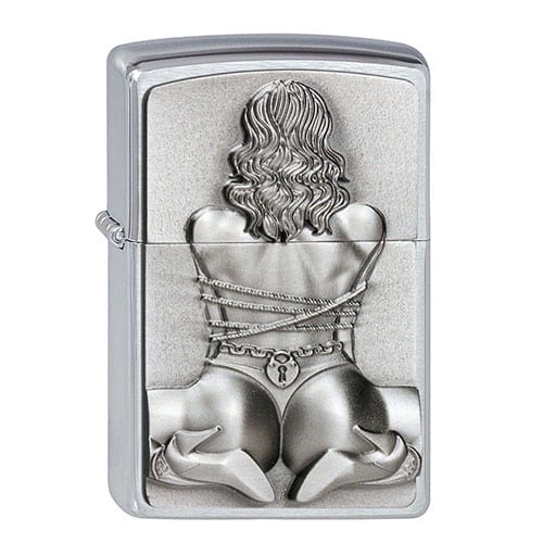 Feuerzeug Zippo Bondage Girl aus Chrom gebürstet in silber seidenmatt mit Emblem 26455