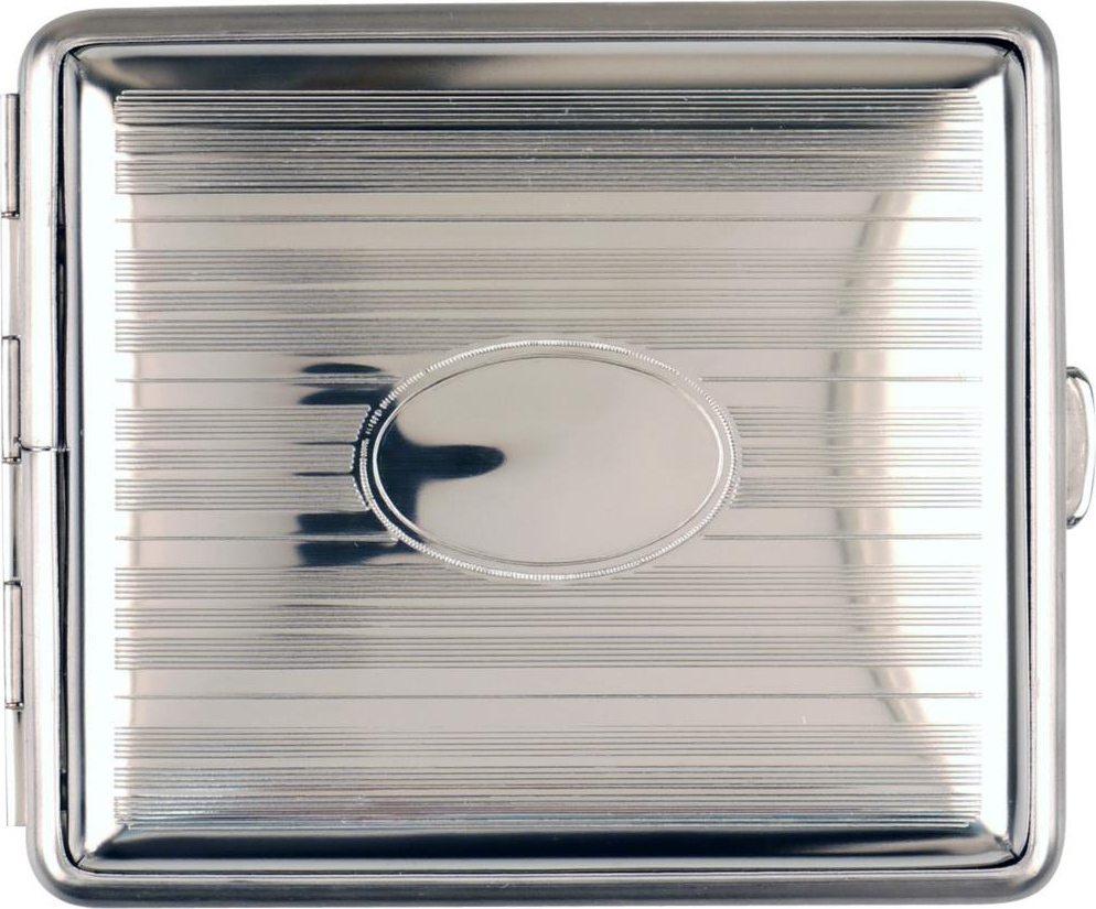Zigtt.-Etui v.H. Metall chrom Streifen ovales Feld 18er 600642
