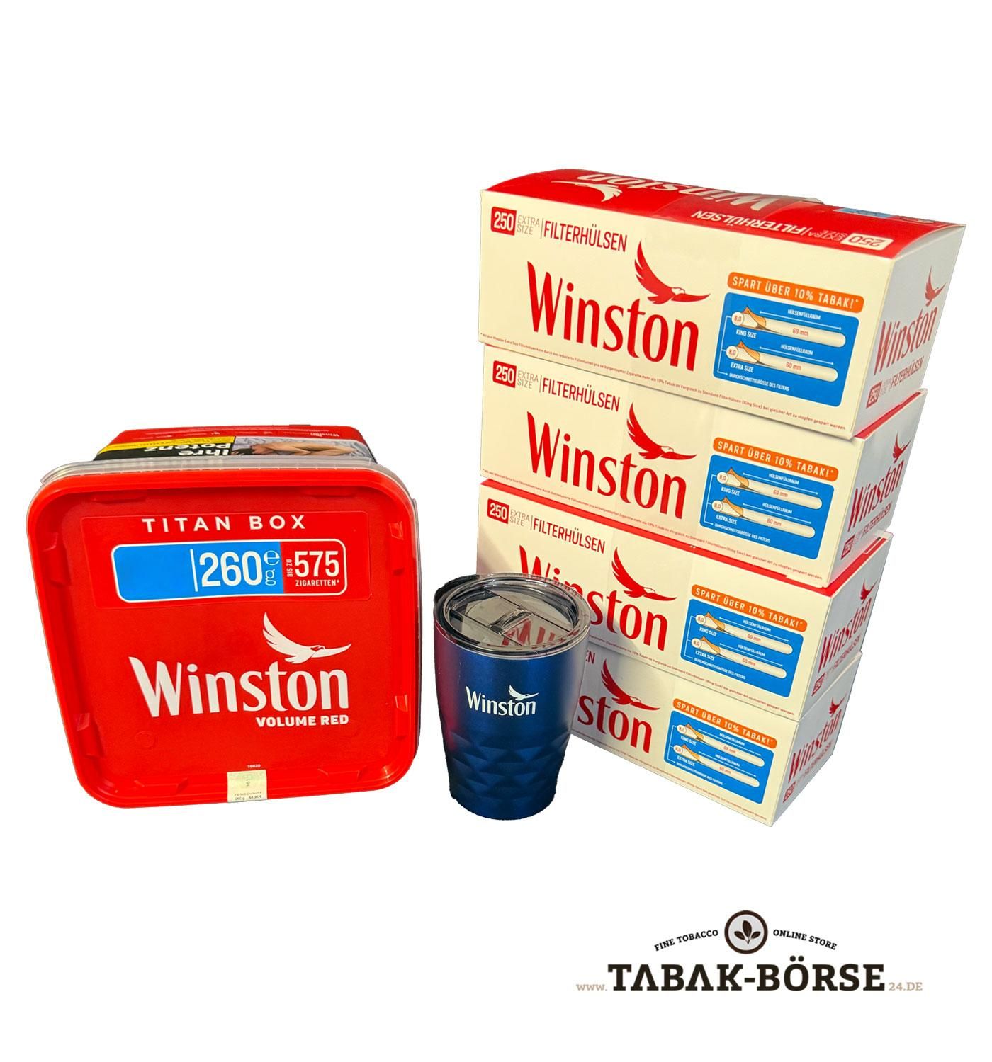 1 xWinston Red Titan Box 260 Gramm & 1.000 Winston Extra Hülsen & 1 x Tee Becher