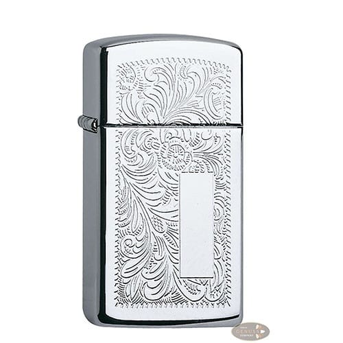 Feuerzeug Zippo Slim Venetian aus Chrom poliert in silber glänzend gemustert mit Gravurfeld 40125
