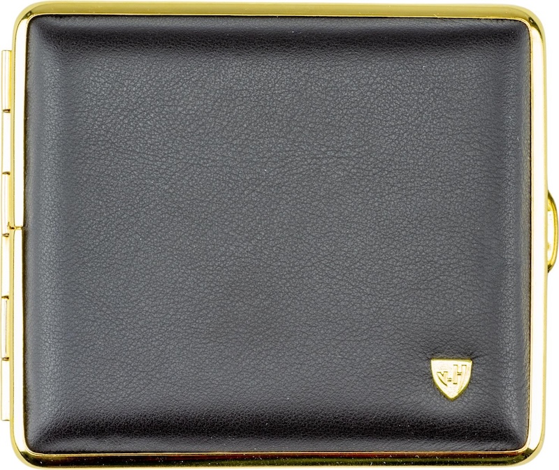 Zigtt.-Etui v.H. Leder dunkelbraun, Rahmen vergoldet 18er 605353