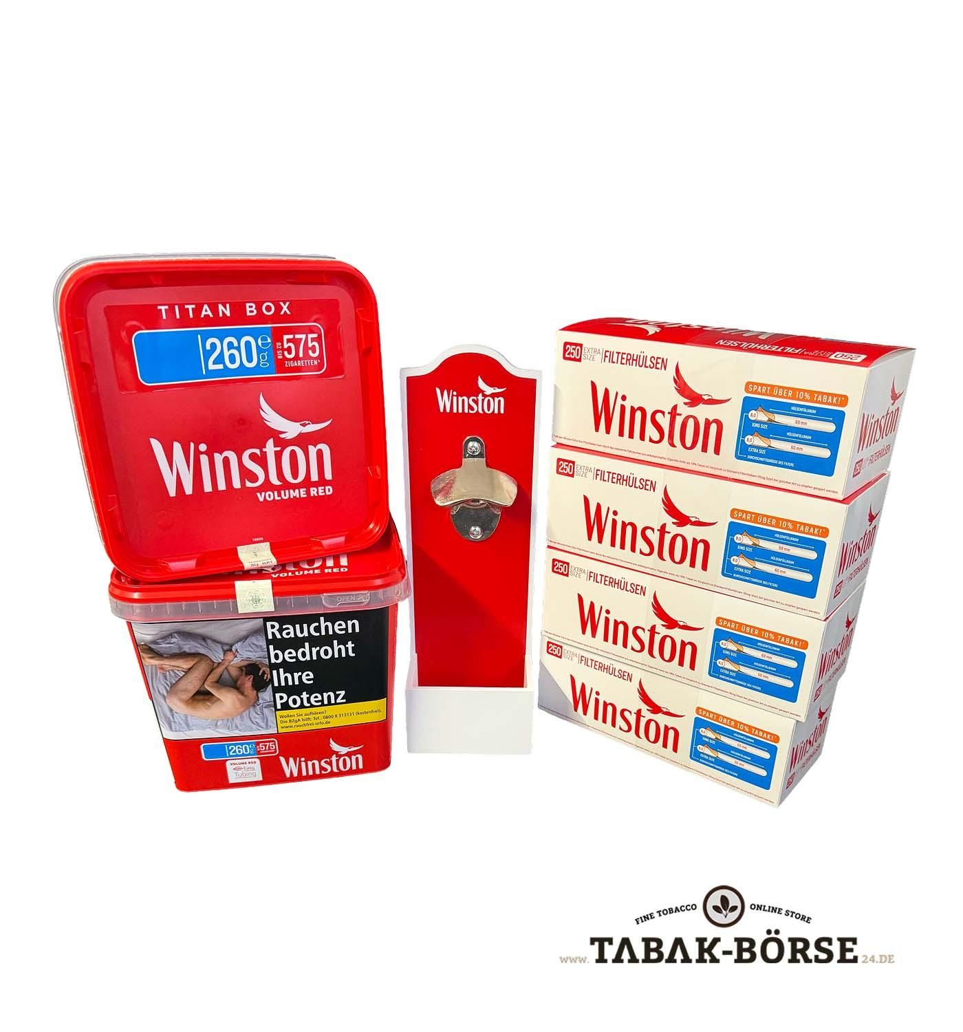 2 xWinston RedTitan Box260Gramm & 1.000 Extra Hülsen & 1 x Flaschenöffner (Wand)