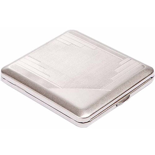 Zigarettenetui 18er mit Innengummizug aus Metall vernickelt satiniert in silber matt mit Dekor 20984