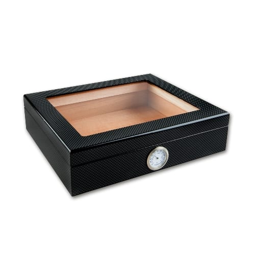 Humidor-Set Carbon-Design mit Glasdeckel 26x22x6,5cm 90846