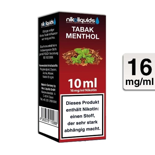 E-Liquid Nikoliquids Tabak Menthol 16 mg/ml Flasche 10 ml E-Liquid Nikoliquids Tabak Menthol 16 mg/ml Flasche 10 ml
