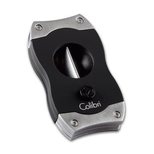 Zigarrencutter Colibri V-Cut aus Metall Edelstahl in schwarz silber 23 mm Durchmesser 96689