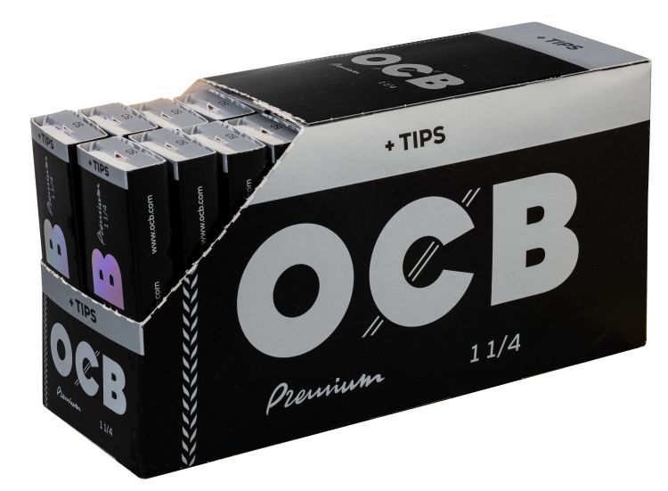 OCB Premium Schwarz 1¼ – Display mit 24 Heften à 50 Blatt + Tips