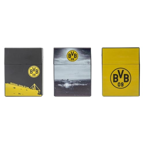 Zigarettenbox Kunststoff (9) COOL "BVB" mit Sprungdeckel sortiert 41562