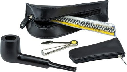 Pfeifen-Einsteigerset Lederoptik schwarz, Pfeife glatt 409183