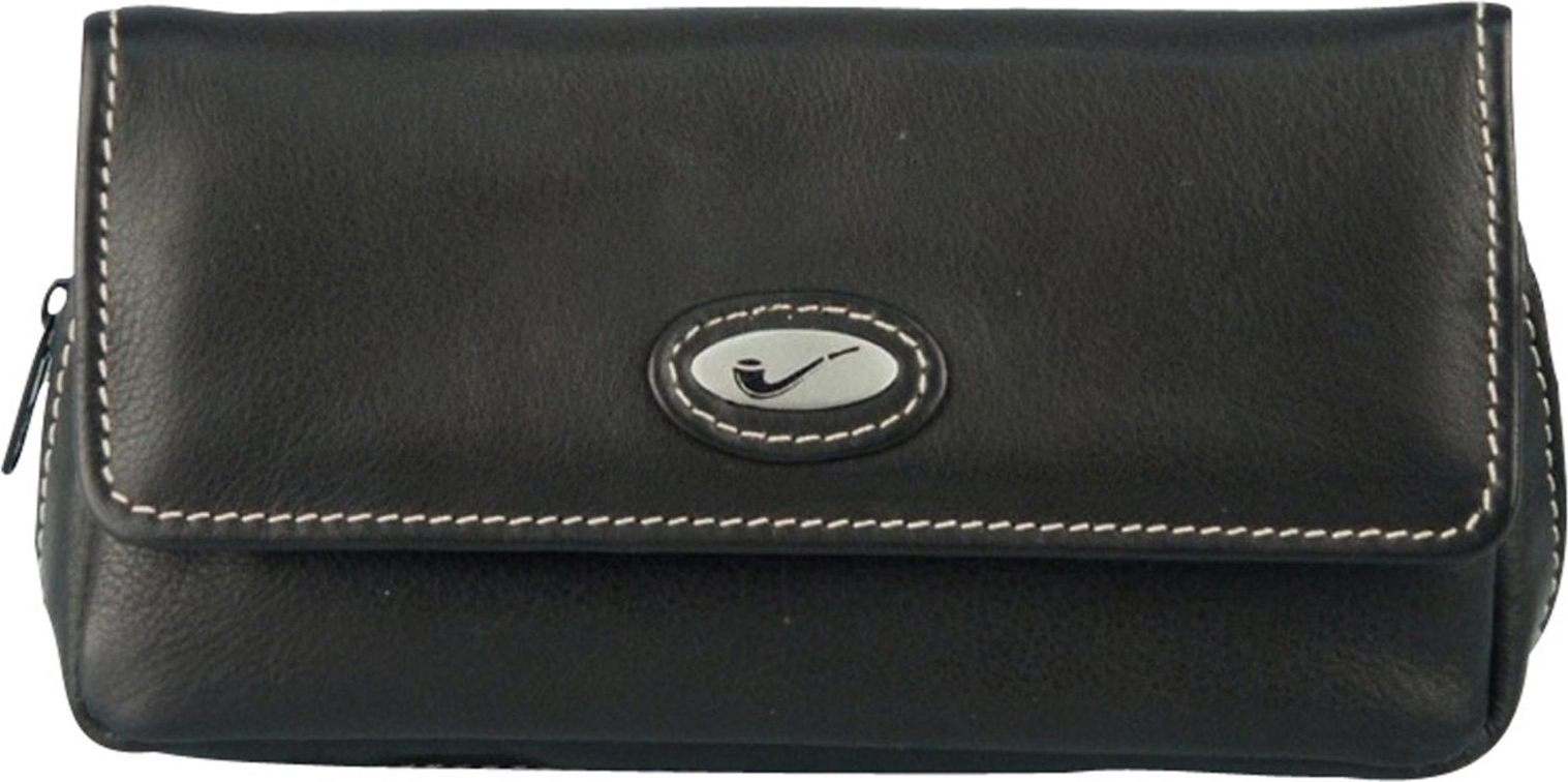 Pfeifentasche Leder schwarz mit Überschlag/Metallembem 2er 630861