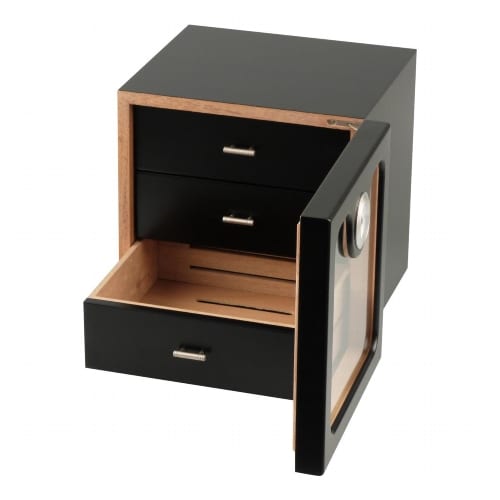 Humidor Schrank mit 3 Schubfächern schwarz 24,5x24x24 cm 33738